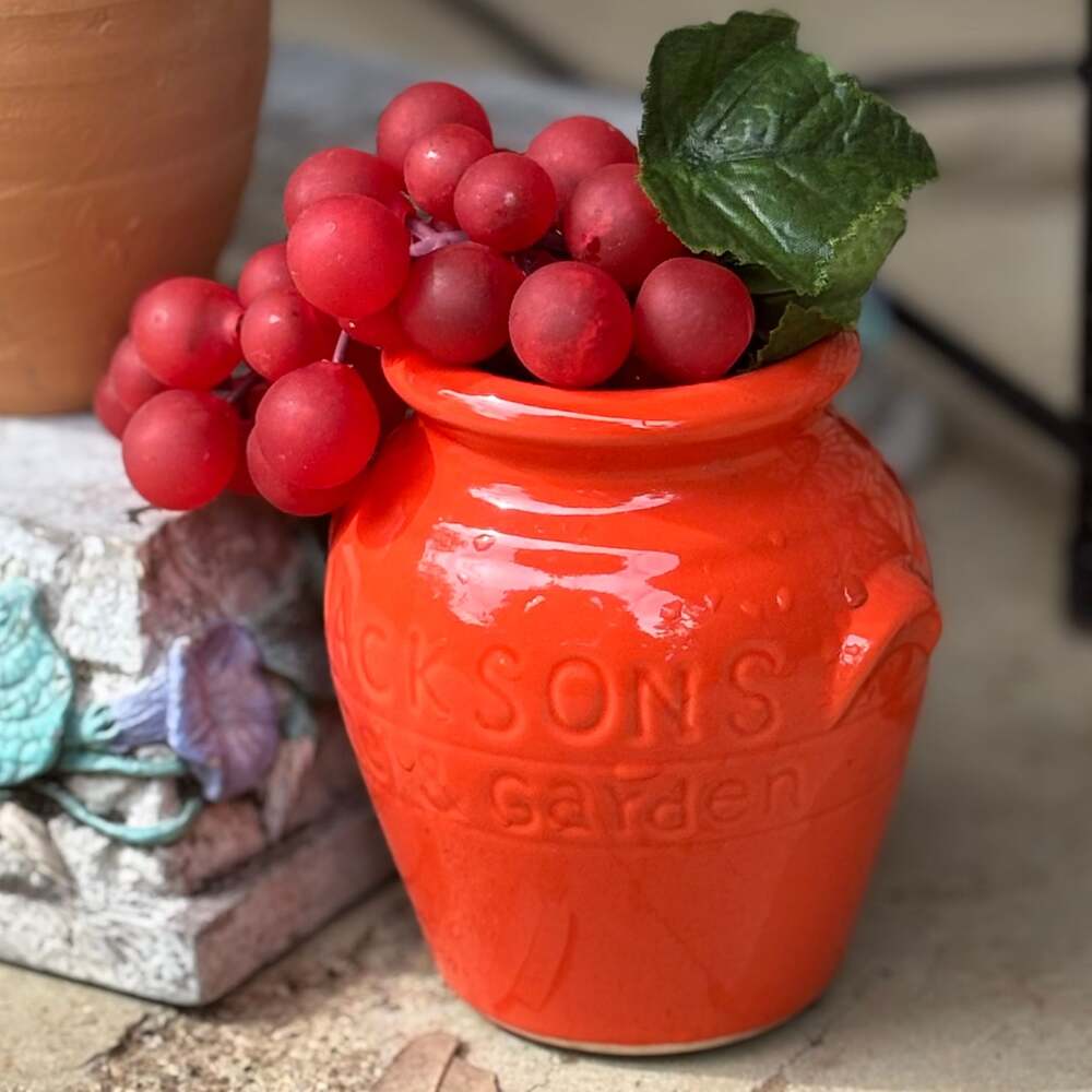 Vintage Jackson's Garden Orange Ceramic Pot with Artificial Red Berries